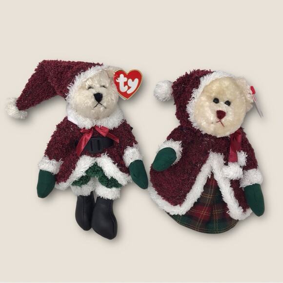 Ty SantaBear & Mrs Santabear 2 SET Beanie Babies 2000 Christmas Decor - Picture 2 of 9